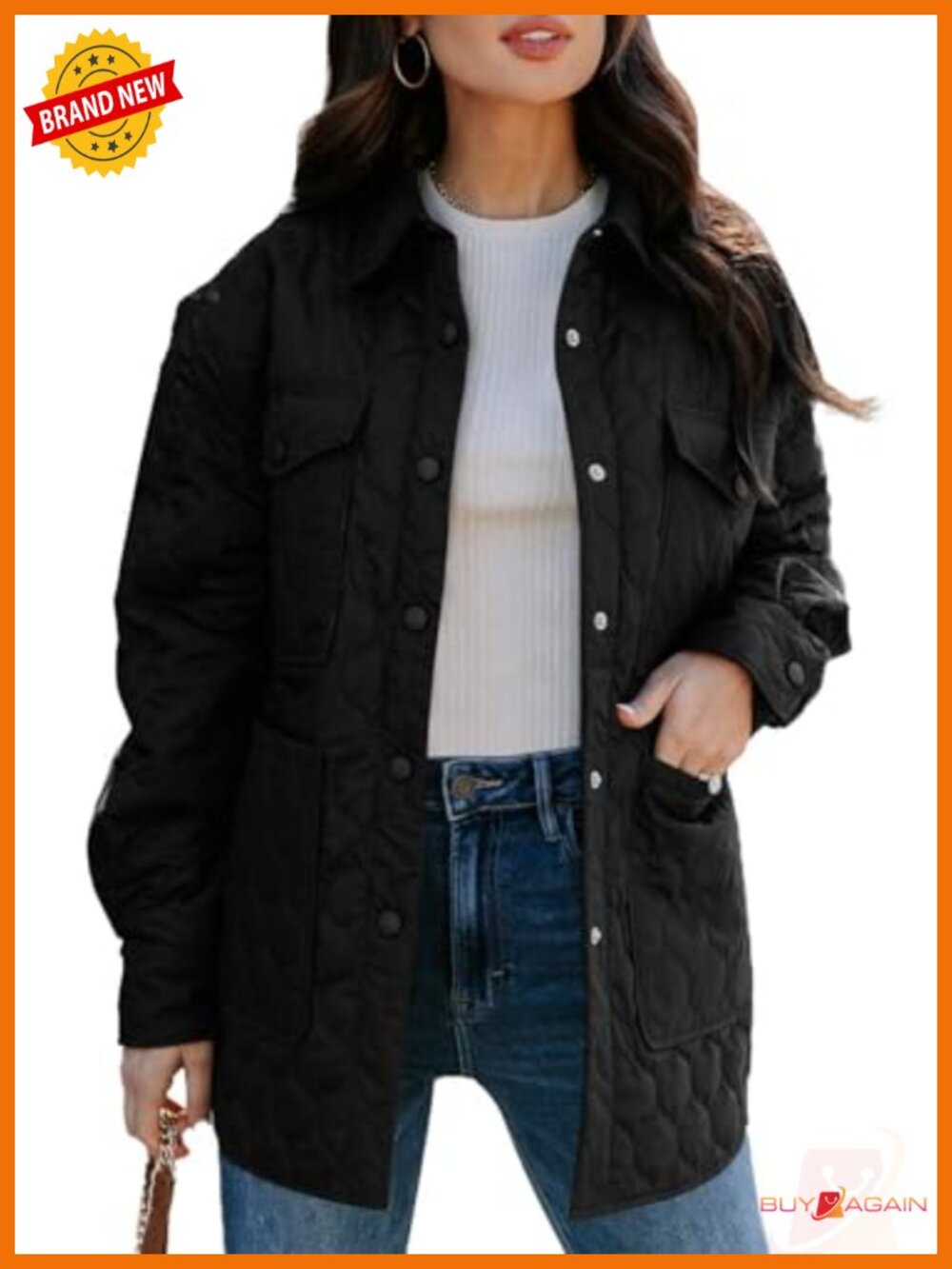 Women’s Quilted Button Down Puffer Jacket Lightweight Diamond Quilted Coat